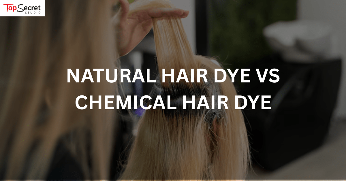 Stylist giving giving a chemical hair dye to a woman client in a salon.