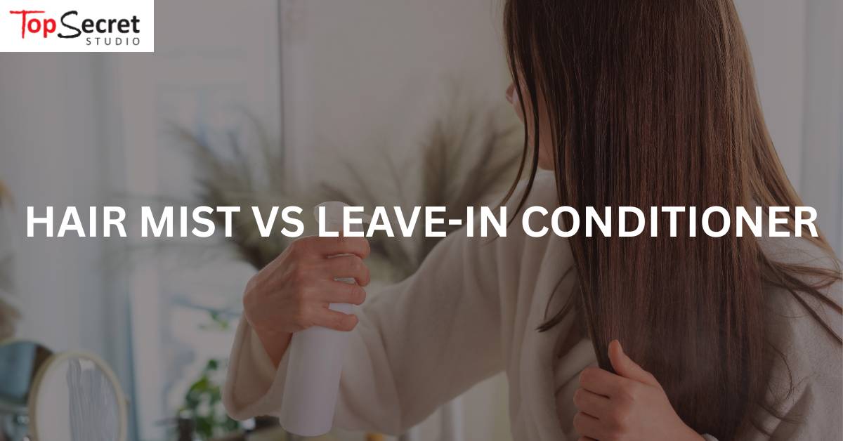 woman using hair mist after her leave-in conditioner