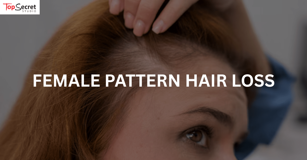 woman checking her hair for female pattern hair loss