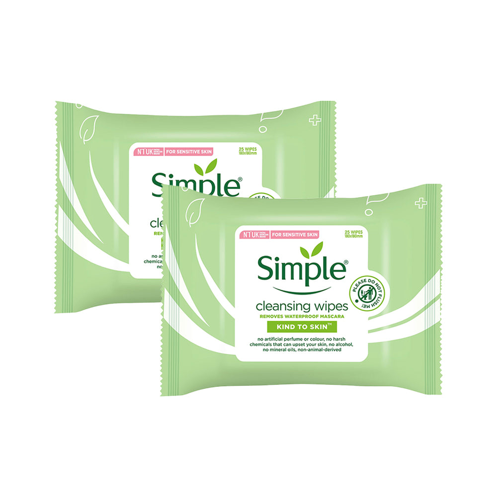 SIMPLE | Kinda to Skin | Cleansing Facial Wipes - 25s Twin Pack