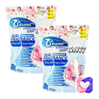 Uzumi | 6 in 1 Laundry Capsules Detergent Dual Fragrance | Autumn Fresh Apple Scenet | 40Pcs per packx2