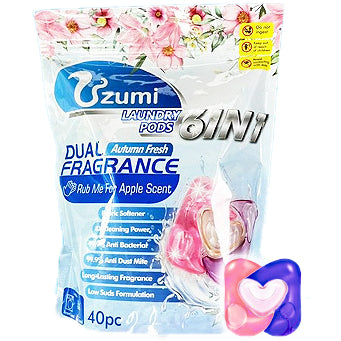 Uzumi | 6 in 1 Laundry Capsules Detergent Dual Fragrance | Autumn Fresh Apple Scenet | 40Pcs per pack