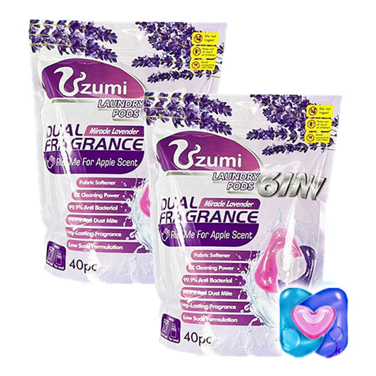 Uzumi | 6 in 1 Laundry Capsules Detergent Dual Fragrance Miracle Lavender | 40pcs per packx2