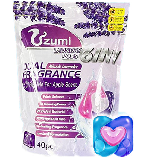 Uzumi | 6 in 1 Laundry Capsules Detergent Dual Fragrance Miracle Lavender | 40pcs per pack